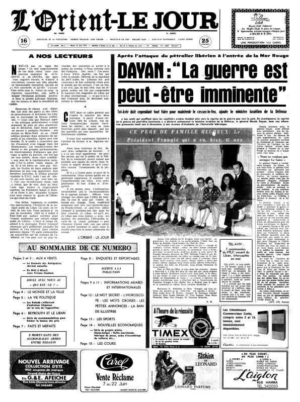 Première édition de L'Orient-Le Jour après la fusion de L'Orient et du Jour