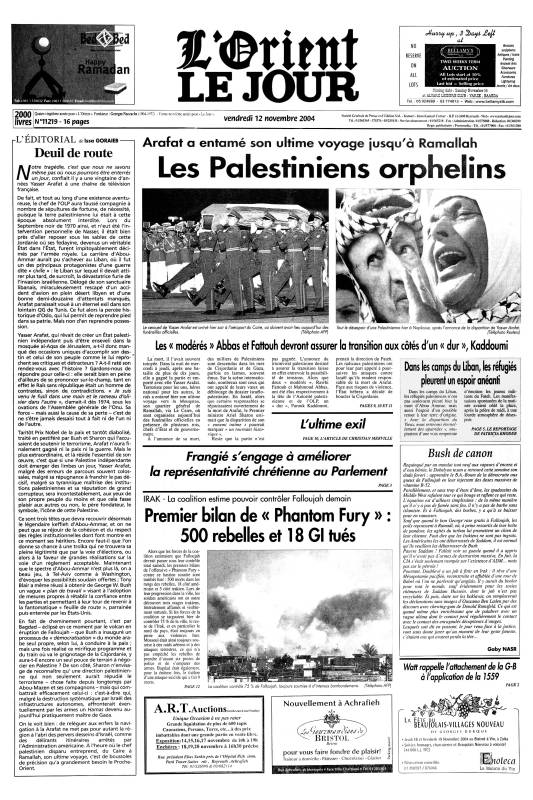 « Les Palestiniens orphelins » : Décès de Yasser Arafat