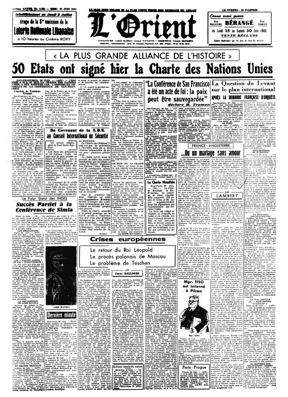 La Charte des Nations Unies  est signée à San Francisco
