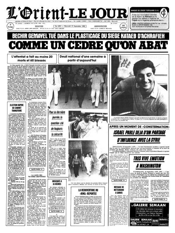 « Comme un cèdre qu’on abat » : Assassinat de Béchir Gemayel