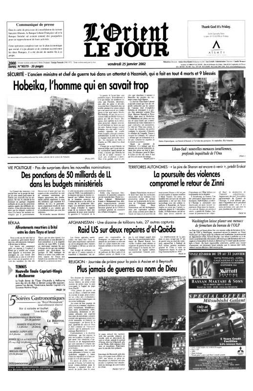 Assassinat de l'ancien ministre et chef de guerre Élie Hobeika