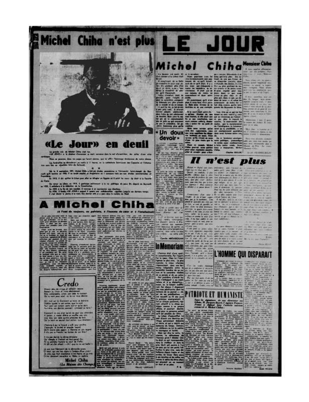 Décès de Michel Chiha, Le Jour en deuil