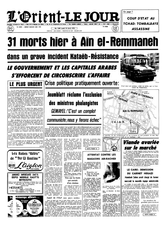 Début de la guerre civile libanaise avec l'attaque contre le bus de Aïn el-Remmaneh 